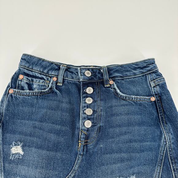 Free People We The Free Button Fly Distressed Raw Hem A-Line Mini Skirt Women 26 - Picture 2 of 9